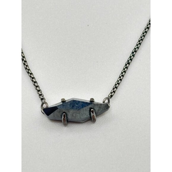 Kendra Scott Gunmetal Chain Necklace With Black Iridescent Stone Pendant - Picture 3 of 6